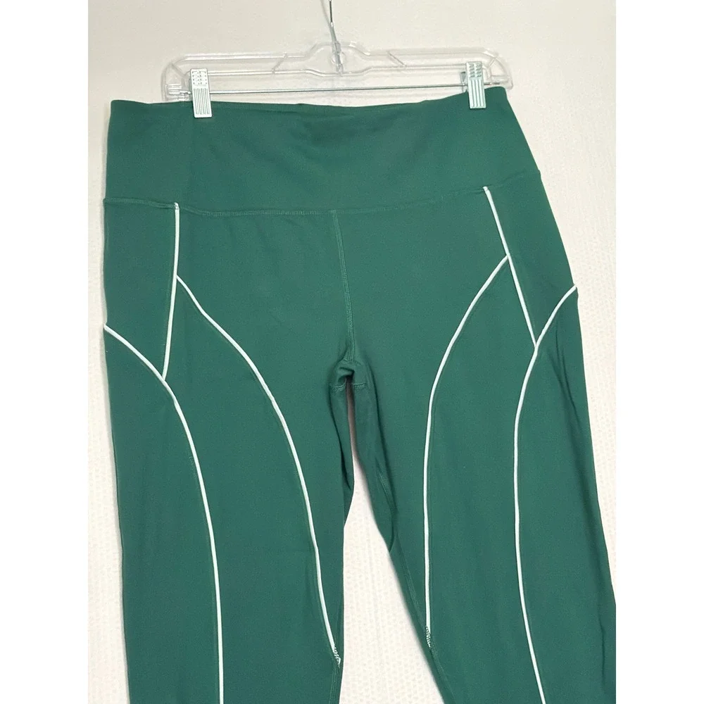 DSG Womens XL Forest Green High Rise Compression Leggings White Piping Tights